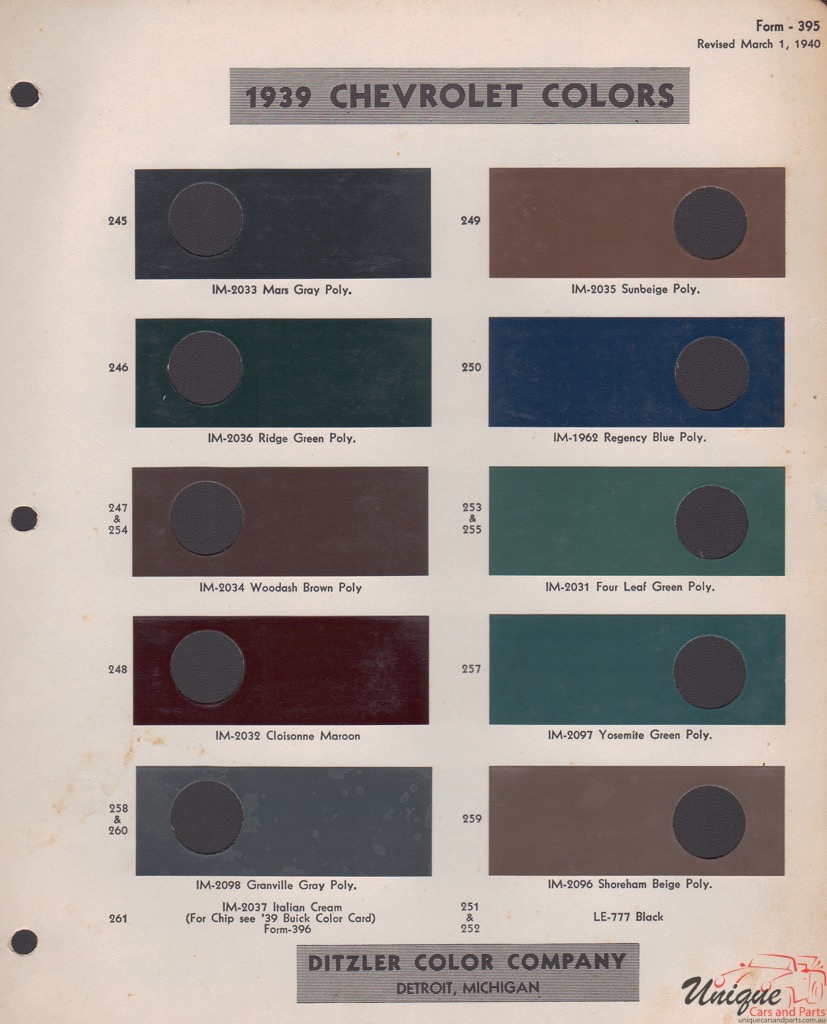 1939 Chev Paint Charts PPG 1